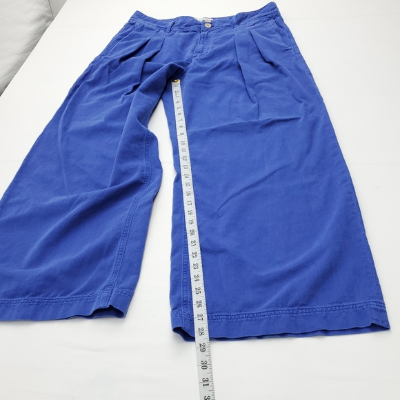 Boden Brompton Wide-Leg Pleated Trousers High Waist Blue Casual Cotton Pants 12R - Picture 6 of 12